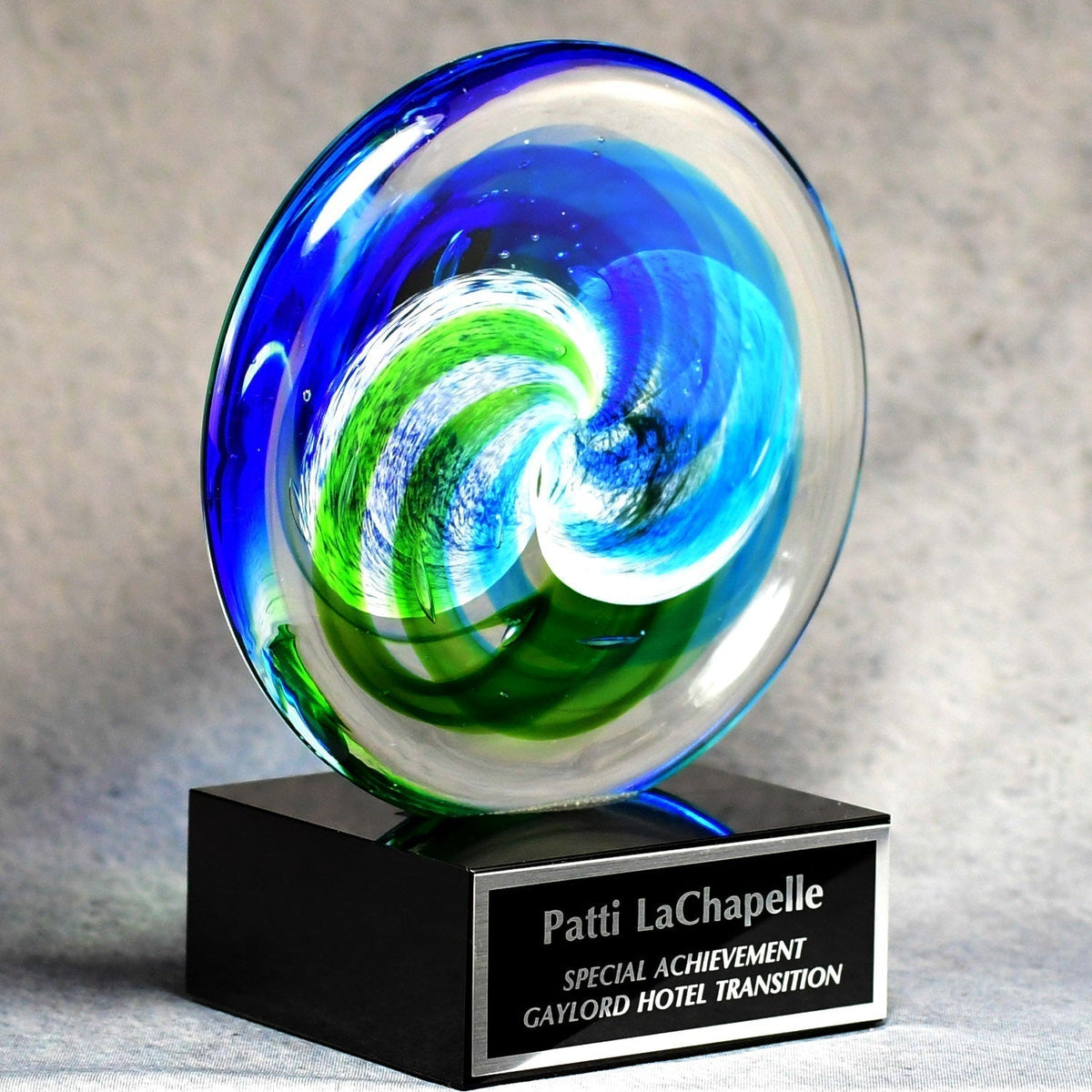 Circle Art Glass on Black Glass Base